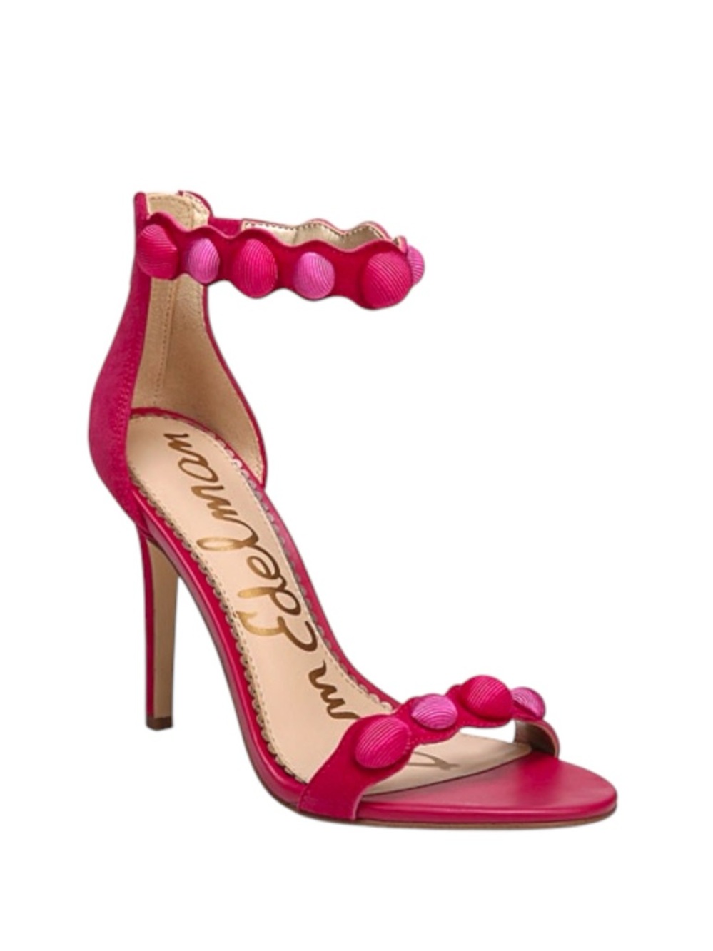 Sam Edelman Addison Deep Pink Suede Embellished Ankle Wrap Heels Sandals - 7